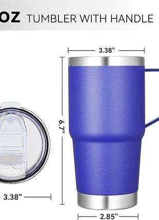 VEGOND 20 oz Tumbler Bulk with Handle Lid and Straw, Stainless Steel Insulated Travel Coffee Mug Set, Spill Proof Double Wall Metal Tumblers Cups, Powder Color Royal Blue 12 Pack