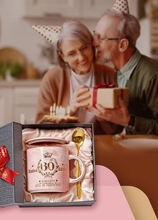 60th Birthday Gifts for Women - Fabulous 1965 Aged to Perfection Happy Birthday Mug - Limited Edition 60th Pink Coffee Mug Printed with Gold, Gift Idea for Turning 60 Years Old Women, Gift Boxed