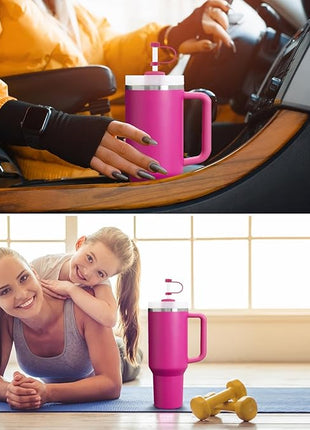 Silicone Spill Stopper Set for Tumbler Cup 2.0 30oz & 40oz with Straw Cover (Set of 2, Fuchsia)