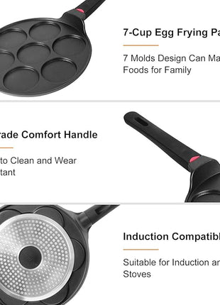 Pancake Pan Maker Nonstick Induction Compatible, 10.5 Inch Mini Non Stick Silver Dollar Grill Blini Griddle Crepe Pan,7 Molds Cake Egg Cooker Skillet for Kids Gifts