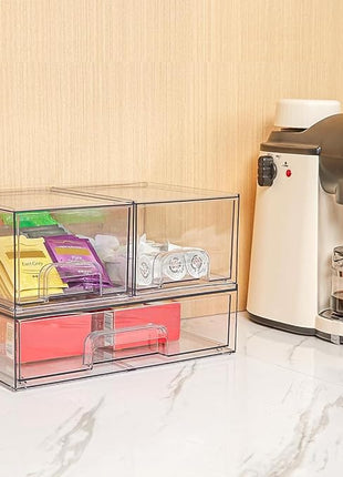 Vtopmart Stackable Storage Drawers Set of 5, Clear Plastic Organizer Bins for Beauty Supplies,Ideal for Vanity, Bathroom,Cabinet,Pantry Organization