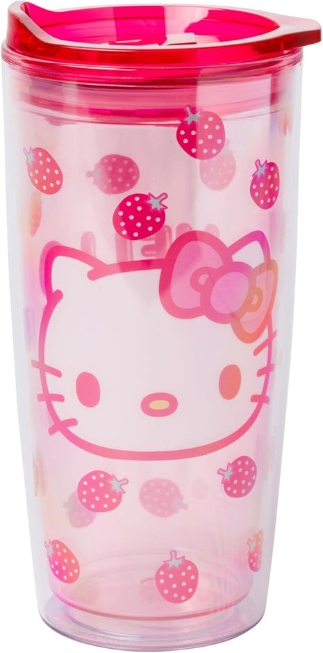 Silver Buffalo Sanrio Hello Kitty Strawberry Double Wall Travel Tumbler with Slide Close Lid, 20 Ounces