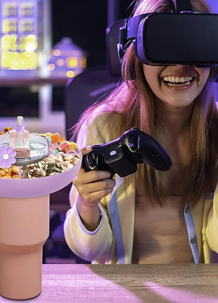 Snack Bowl for Stanley Cup 40 oz with Handle-Perfectly Compatible with Stanley Quencher H2.0 Tumbler 40 oz with Handle, Reusable Silicone Snack Tray, Stanley cup accessories (Orchid Snack Bowl)