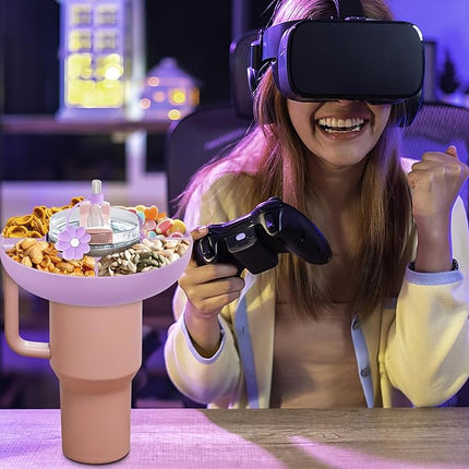 Snack Bowl for Stanley Cup 40 oz with Handle-Perfectly Compatible with Stanley Quencher H2.0 Tumbler 40 oz with Handle, Reusable Silicone Snack Tray, Stanley cup accessories (Orchid Snack Bowl)