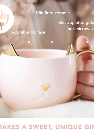 Pinky Up Chloe Cat Ceramic Coffee Mug, Tea Cups, Travel Mugs for Cappuccino, Latte, Hot Chocolate, Milk, Herbal Teas, 12 oz, Set of 1, Pink