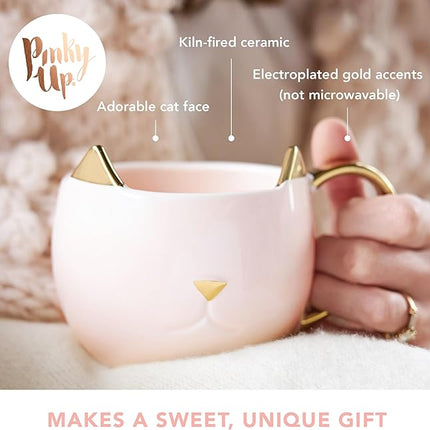 Pinky Up Chloe Cat Ceramic Coffee Mug, Tea Cups, Travel Mugs for Cappuccino, Latte, Hot Chocolate, Milk, Herbal Teas, 12 oz, Set of 1, Pink