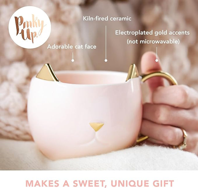 Pinky Up Chloe Cat Ceramic Coffee Mug, Tea Cups, Travel Mugs for Cappuccino, Latte, Hot Chocolate, Milk, Herbal Teas, 12 oz, Set of 1, Pink