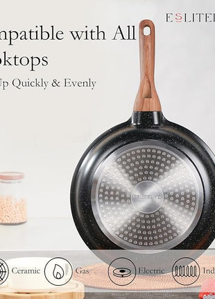 ESLITE LIFE Nonstick Ceramic Frying Pan Skillet, Non-Toxic Egg Omelette Kitchen Cooking Pans Compatible with All Stovetops (Gas, Electric & Induction), PTFE & PFOA Free (Black, 11'')