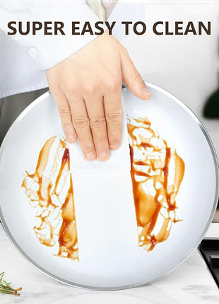 COOKSMARK Nonstick Ceramic Cookware Set, Induction & Dishwasher Safe Scratch-Resistant Pots and Pans Set with Glass Lids 10 Pieces, White