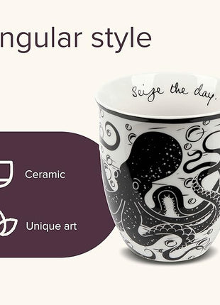 Karma Gifts 16 oz Black and White Boho Mug Octopus - Cute Coffee and Tea Mug - Ceramic Coffee Mugs for Women and Men