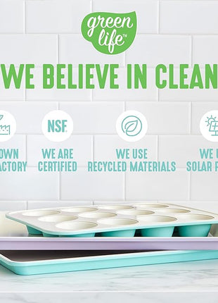 GreenLife 12-Cup Muffin Pan, PFAS-Free Healthy Nonstick Baking Tray, 11.4" x 1.9" x 15.9", Durable Ceramic Bakeware, Cupcakes, Egg Bites, Tarts, Brownies, Turquoise