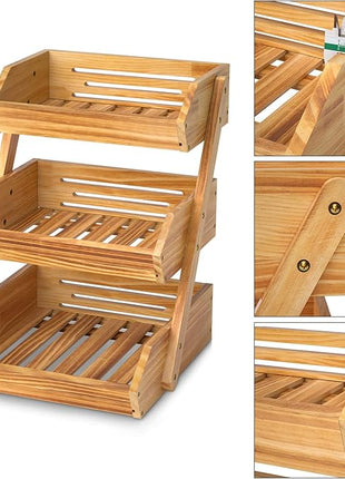 3 Tier Wooden Fruit Basket For Kitchen, Bread Vegetable Fruit Basket Bowl Stand, Farmhouse Fruit Bowl for Countertop, Large