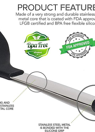 Silicone Spatula Set Heat Resistant - Stainless Steel Turner Spatulas Rubber Grip - Flexible Metal Spatulas for Non Stick Cookware - Pancake Turners Egg Flippers