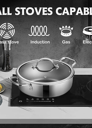 Saute Pan,Hybrid Non Stick 5 Quart Everyday pan,Chicken Fryer, PFOA Free Cookware,12 inch Deep Frying Pans with Lid,Dishwasher and Oven Safe,Works on Induction,Ceramic and Gas Cooktops