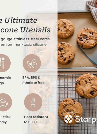 Starpack 'Flex & Flip' Flexible Silicone Turner Spatula Set (3 Pcs) - High Heat Resistant Spatulas for Cooking Egg 600°F - Silicone Pancake Turner Spatula, LFGB Grade Non Stick Rubber Kitchen Utensils