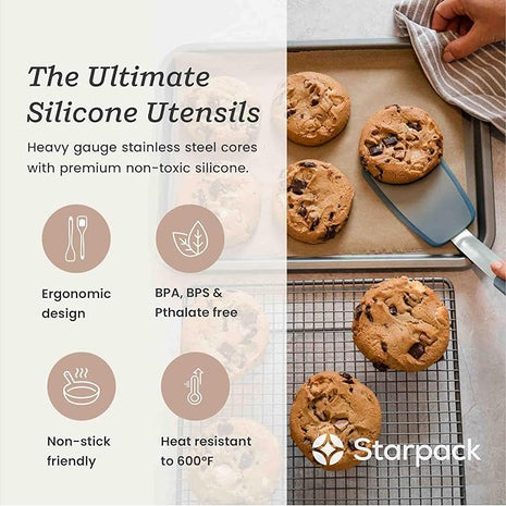 Starpack 'Flex & Flip' Flexible Silicone Turner Spatula Set (3 Pcs) - High Heat Resistant Spatulas for Cooking Egg 600°F - Silicone Pancake Turner Spatula, LFGB Grade Non Stick Rubber Kitchen Utensils