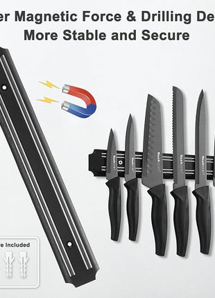 Wanbasion 7 Piece Black Sharp Knife Set for Kitchen, Stainless Steel Chef Knife Set with Magnetic Strip and Cover for Meat Cutting