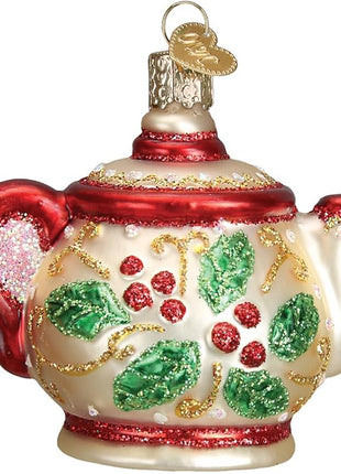Old World Christmas Ornaments: Coffee and Tea Gifts Glass Blown Ornaments for Christmas Tree, Holly Teapot 3 X 3.25 X 2.25
