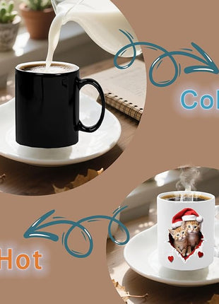 Caliamary Heat Changing Mug, Funny Cat Heat Changing Ceramic Coffee Mug, 11 oz Heat Sensitive Color Changing Coffee Mug Cup, Cute Xmas Gift Mug for Women Men Kids… (Two cats)