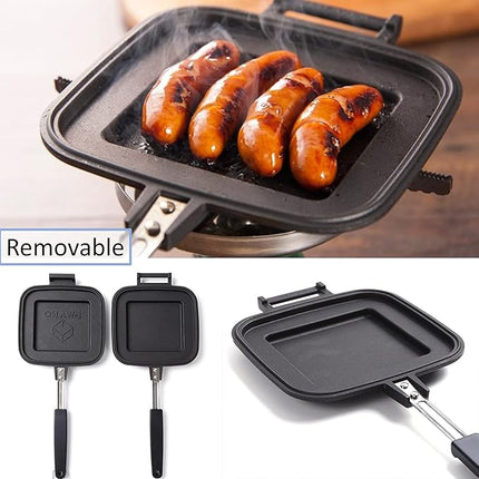 ] Grilled Sandwich Stovetop Panini Maker For Gas Fire, Hot Sandwich Maker Non-Stick Detachable Top and Bottom Pans, Made in Japan, for Home kitchen Breakfast Outdoors Camping 1.67 lb