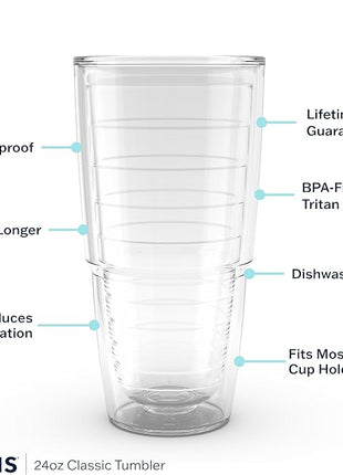 Tervis Clear & Colorful Tabletop Made in USA Double Walled Insulated Tumbler Travel Cup Keeps Drinks Cold & Hot, 24oz, Red