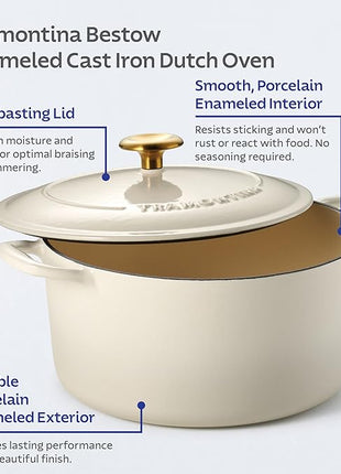 Tramontina Bestow Enameled Cast Iron Dutch Oven Pot with Lid, Round 6.5-quart, Latte (Gold Knob)