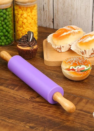 Koogel Rolling Pin for Baking, 12 Inch Non-Stick Silicone Surface, Wooden Handle Rolling Pin for Baking Pies, Pastry, Cookies, Kitchen Essential