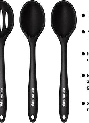 Silicone Cooking Spoon, Nonstick Kitchen Spoons for Cooking, Slotted and Solid Serving Spoon Heat Resistant, Silicone Mixing Spoons Basting for Nonstick Cookware 4 Pack