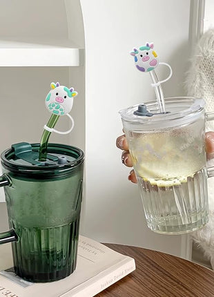 Straw Cover Cap for Stanley Cup 30 Oz 40 Oz Tumblers - 10mm Cute Cow Straw Tips Covers,Silicone Straw Toppers, Funny Animals Straw Covers Cap Plugs,Anti-dust Straw Tip Drinking Straw Tips Lids