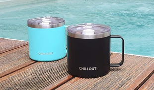 CHILLOUT LIFE Stainless Steel 16 oz Vacuum Insulated Coffee Mug with Handle and Lid, Large Thermal Camping Coffee Mug Cup with Durable Sliding Lid for Men & Women, Keeps your Beverages Hot &Cold