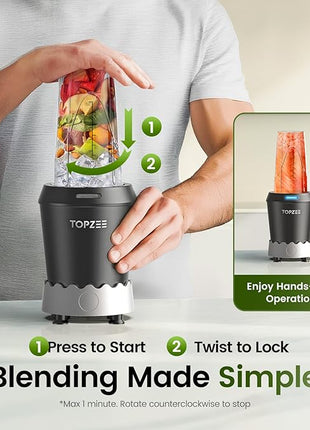 TOPZEE Personal Smoothie Blender - 1000W Single Serve Smoothie Maker with 24oz Portable Travel Cups, Ideal for Protein Shakes, Frozen Drinks, and Kitchen Use