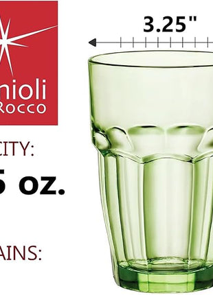 Bormioli Rocco Rock Bar 12.5 oz. Long Drink Stackable Tempered Beverage Glasses for Cold Drinks, Water, and Cocktails, Set of 6, Mint Green