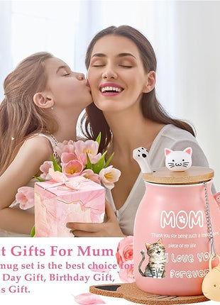 Christmas Gifts for Mom Stocking Stuffers for Mum Cute Ceramic Coffee Mug with Lid Fish Infuser Tea Cup Pink Stuff Best Mom Mama Gifts Mother Day Present Thank you Birthday Gifts from Daughter Son