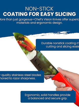 CHEF'S VISION Wildlife Knife Set-6-Piece Stainless Steel Cutting Knives Set for Kitchen with Stunning Animal Designs - Great Gift for Women or Men - Unique Kitchen Knife Set Gift for Nature Lovers
