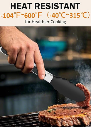 Kitchen Tongs, Stainless Steel Silicone Tongs for Cooking 600ºF High Heat-Resistant BBQ Grilling Locking Tongs, Set of 2-9" and 12" Black