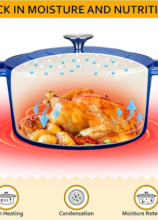 Velaze 6 QT Enameled Dutch Oven Pot with Lid, Cast Iron Dutch Oven with Dual Handles for Sourdough Bread Baking, Cooking, Non-stick Enamel Coated Cookware (Blue)