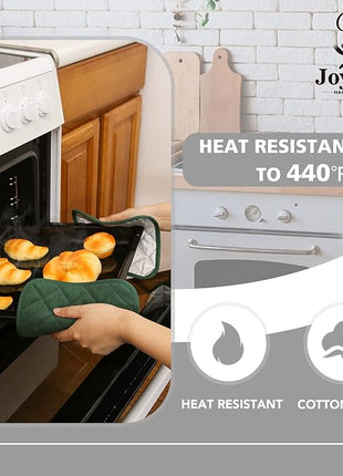 Joyhalo 4 Pack Pot Holders for Kitchen,Cotton Oven Holder with Great Heat Resistance,Non Slip Hot Pads for Kitchen Clearance,Dark Green