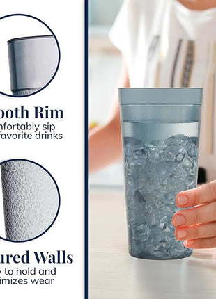 US Acrylic Cafe Plastic Reusable Tumblers (Set of 16) 20-ounce Water Cups in Grey | Value Set of Restaurant Style Drinking Glasses, Stackable, BPA-free, Made in the USA | Top-rack Dishwasher Safe