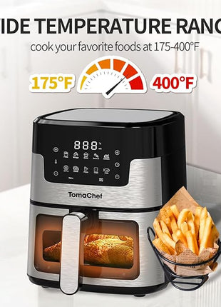 Air Fryer 10-in-1, 5.3QT Compact Oil Free Cooker with Visible Window & Dishwasher Safe Basket，Healthy Cooking, Digital Control for Family