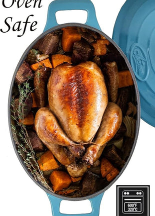 La Cuisine Enameled Cast Iron Oval Dutch Oven Casserole Pot with Lid 5 QT Internal Matte Black Enamel for bread baking, 2-ton Teal Enamel Coating Finish Exterior,Oven Safe up to 500° F