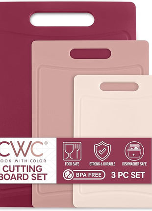 COOK WITH COLOR Non-Slip Cutting Board Set – Kitchen Essentials with Easy Grip Handle for Meat, Veggies, and Fruits, 3 Cutting Boards, Rose