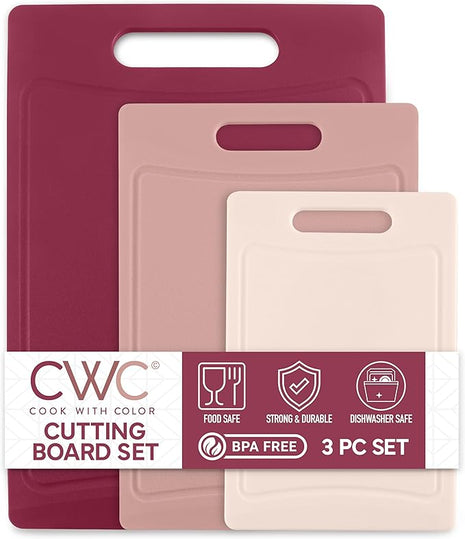 COOK WITH COLOR Non-Slip Cutting Board Set – Kitchen Essentials with Easy Grip Handle for Meat, Veggies, and Fruits, 3 Cutting Boards, Rose