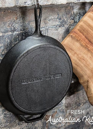 Fresh Australian Kitchen 12" Cast Iron Skillets Nonstick - Pre Seasoned Frying Pan Cookware Pan for Cooking