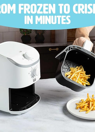 Tasty Personal Air Fryer, Healthier Meals in Minutes, Adjustable Temp Control up to 400°F, Easy-to-Use Design, Nonstick Basket and Tray Made without PFAS, PFOA, PFOS & PTFE, 900 Watts, 2-Quart, White