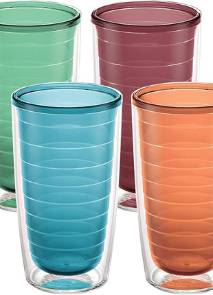 Tervis Clear & Colorful Tabletop Made in USA Double Walled Insulated Tumbler Travel Cup Keeps Drinks Cold & Hot, 16oz - 4pk, Assorted