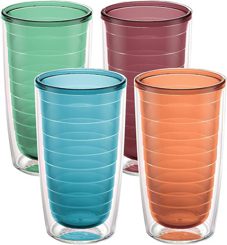 Tervis Clear & Colorful Tabletop Made in USA Double Walled Insulated Tumbler Travel Cup Keeps Drinks Cold & Hot, 16oz - 4pk, Assorted