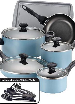 Farberware Dishwasher Safe Nonstick 15-Piece Cookware Set, Aqua