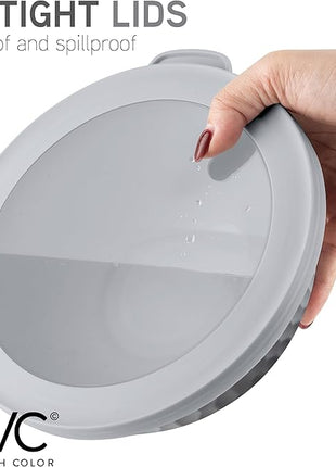 COOK WITH COLOR Mixing Bowls with Lids - 12 Piece Plastic Nesting Bowls Set includes 6 Prep Bowls and 6 Lids, Non Slip Bottom and Embossed Design - Microwave Safe (Grey)