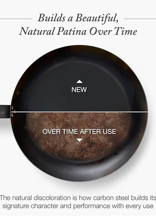 Merten & Storck Pre-Seasoned Carbon Steel 10” Frying Pan Skillet, Use on Induction, Stove and Grill, Durable, Even-Heating, for Searing, Grilling, Oven Use, and Campfire, Indoor/Outdoor