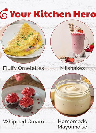 Stainless Steel Egg Whisk - Easy to Use Semi-Automatic Push-Down Zip Whisker - Rotary Hand Mixer for Beating Eggs, Frothing Milk, Blending, Mixing, Whipping Smoothies & Shakes - 2 Pack (12 &14 Inch)